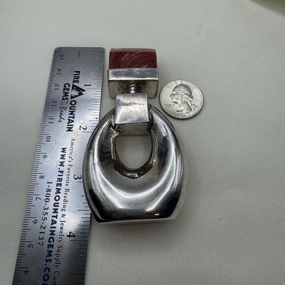 Vintage Sterling Silver Perfume Bottle Red Swirl Acrylic Top Signed Modernist - Picture 7 of 11